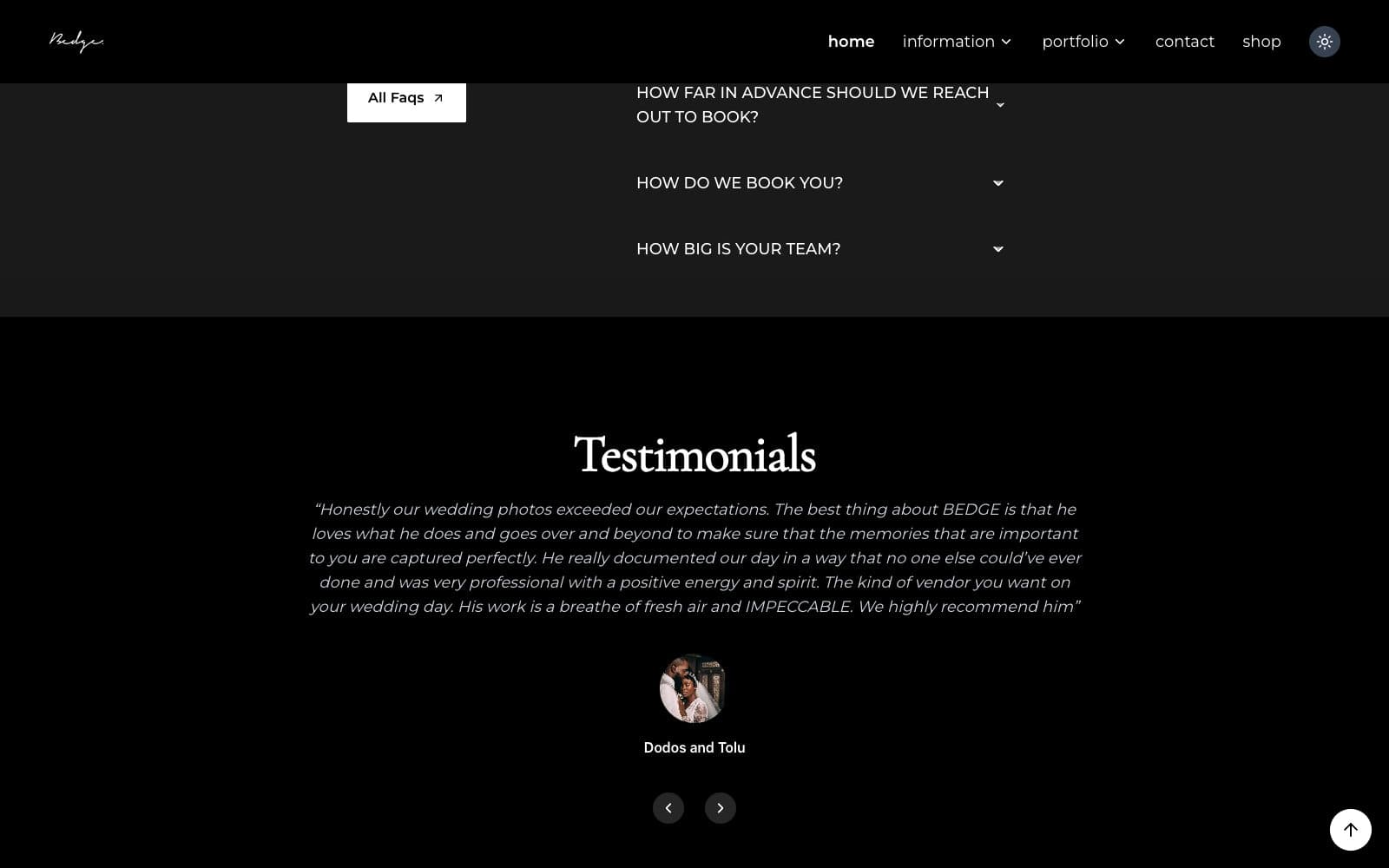 Bedge Pictures website, inner page 2