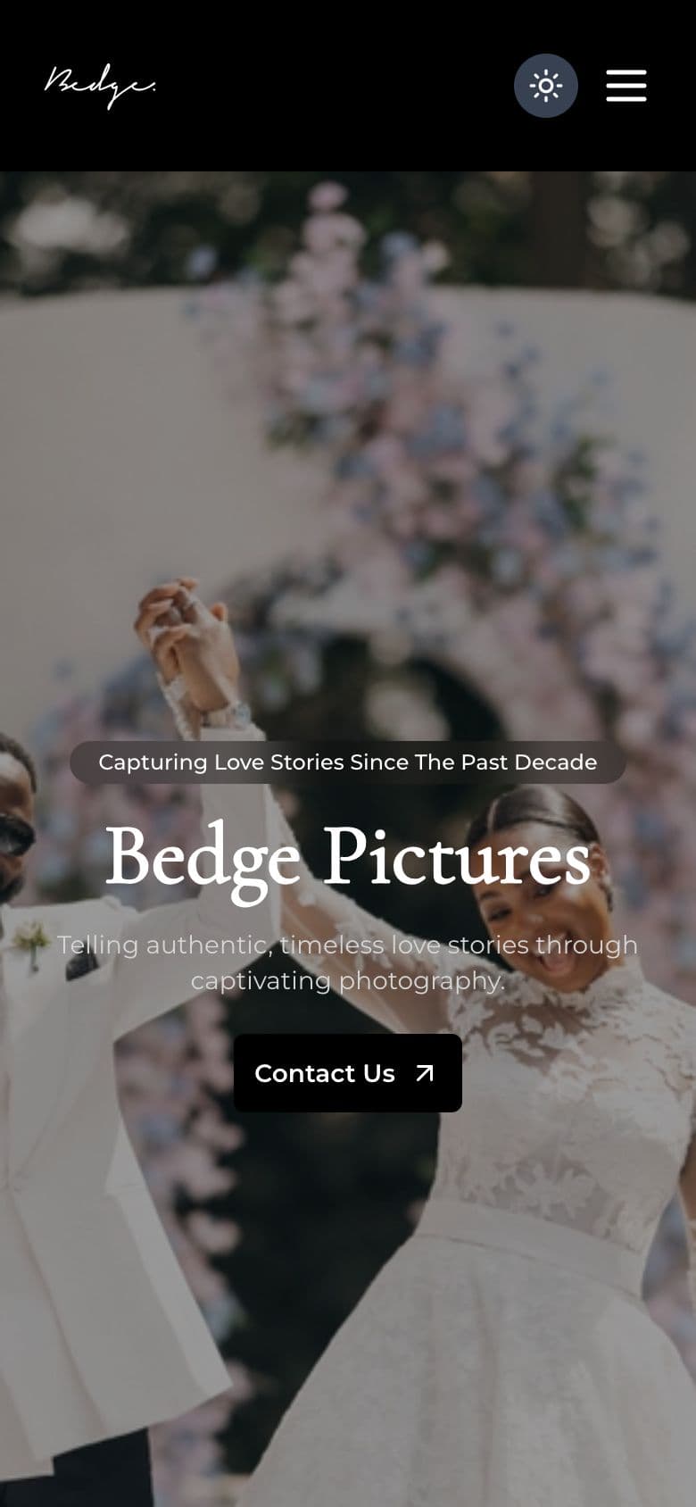 Bedge Pictures website on mobile
