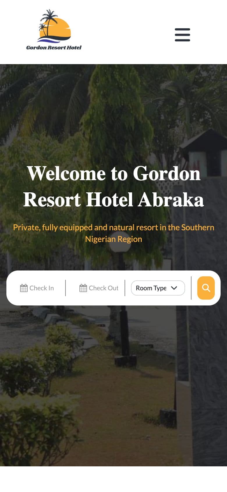 Gordon Resort Hotel website on mobile