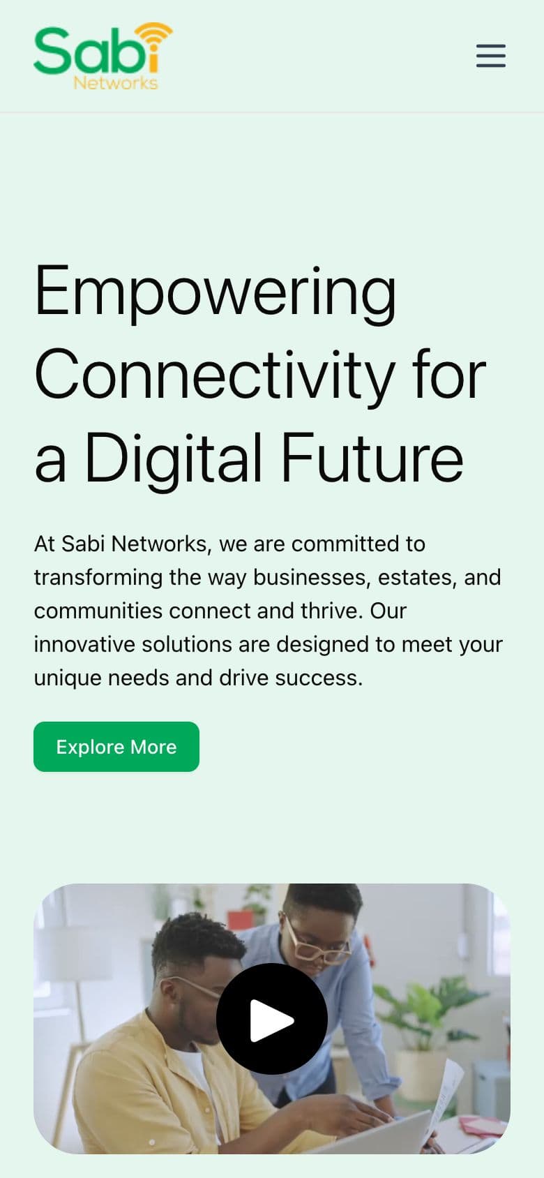 Sabi Networks website on mobile